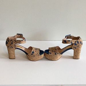 Made in Italy cork heel blue buckle & design 3.5” heel & 1.5” lift in front